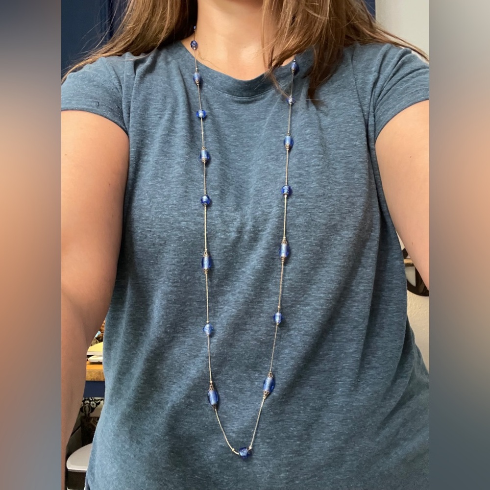 Blue Beaded Long Necklace Strand